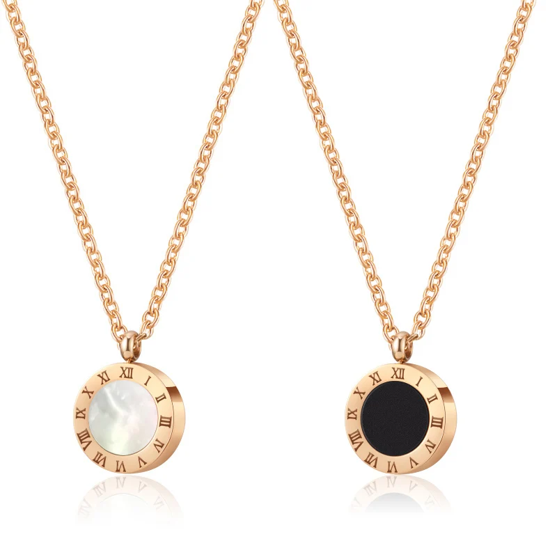 

New Circle Crystal Roman Numerals Double Buckle Woman Necklace Female Stainless Steel Gold Clavicle Necklace Pendant Jewelry