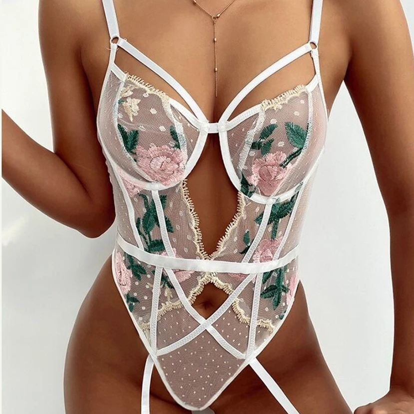 

Тяжелая промышленность вышивка Экзотическая одежда комбинезон прозрачный боди сетчатый соблазнительный корсет Сексуальное нижнее белье