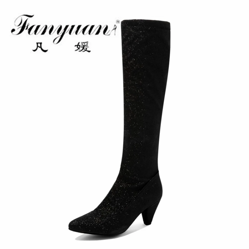 

Fanyuan Sexy Fashion Women Knee High Long Boots 2021 Bling Bling pattern Boots Night Club Party High Heels Size30-48
