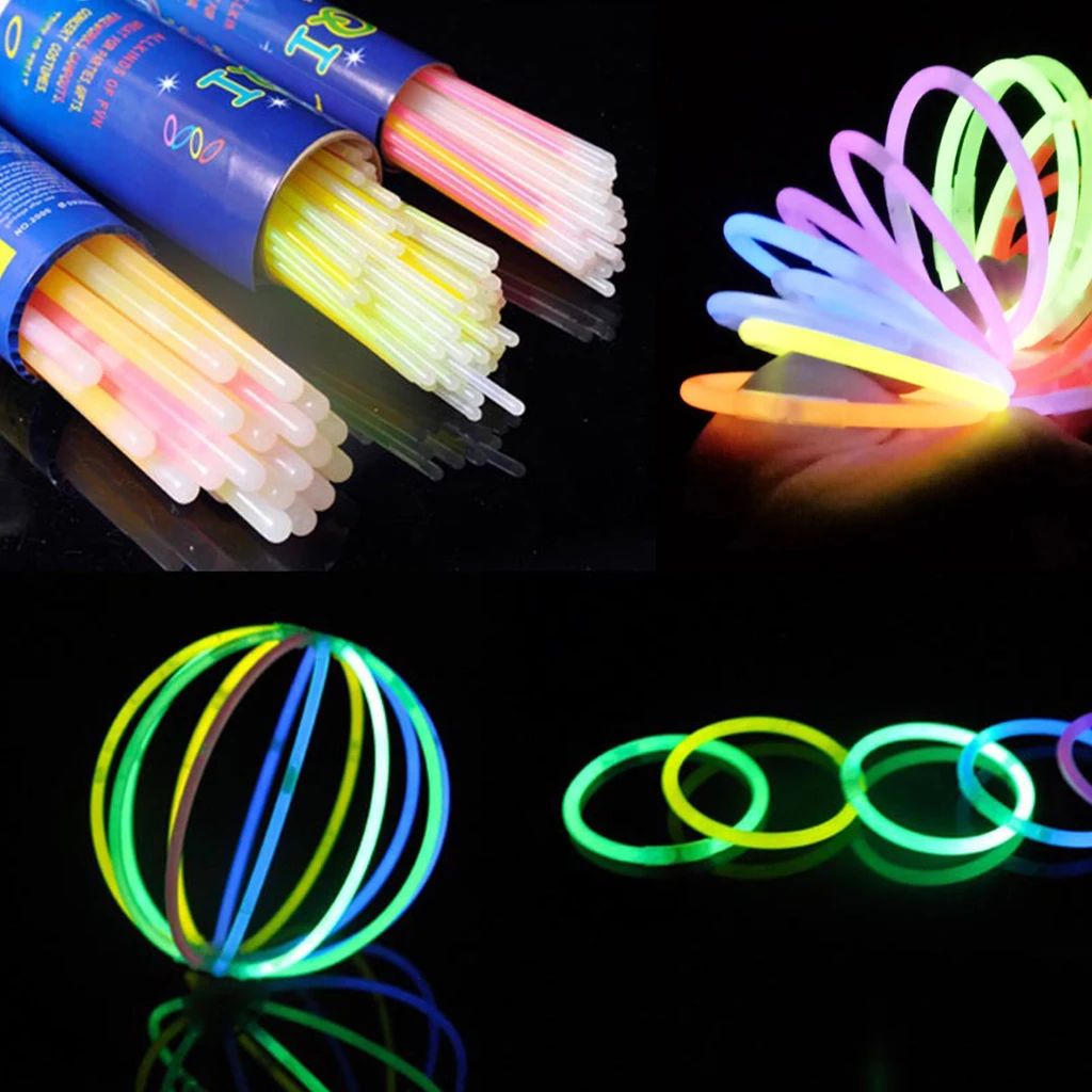 Collares de barras de luz fluorescente para fiesta, pulseras de colores brillantes de ne&oacute;n para boda, fiesta, concierto, suministros para Festival, 100 Uds.-1