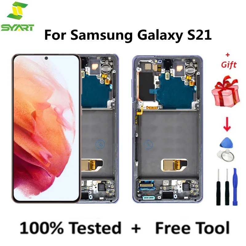 Pantalla Lcd para Samsung Galaxy S21 Lcd SM-G990F SM-G990F/DS con marco de pantalla t&aacute;ctil pantalla digitalizador Asamblea-0