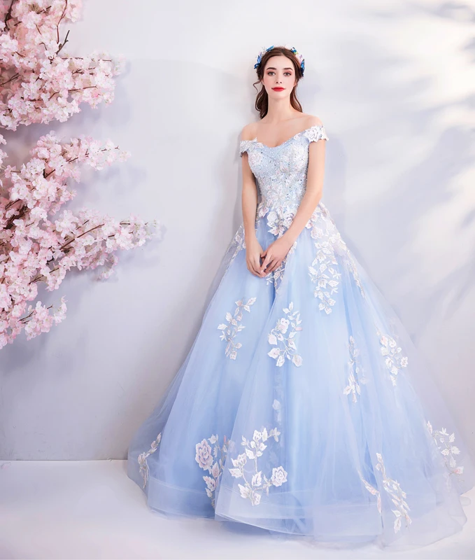 Vestidos De 15 Anos Azul Бальные платья милые 16 длинные Skly Синие Аппликации Бисероплетение