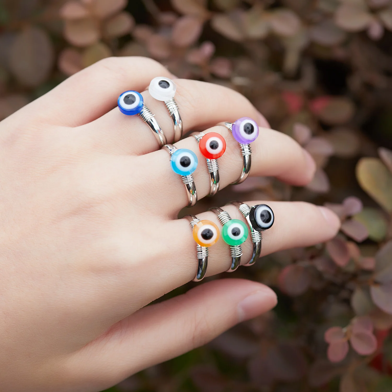 

New Fashion Silver Color Lucky Evil Eye Rings For Women Vintage Boho Handmade Colorful Beads Open Ring Party Jewelry 2021 Trend