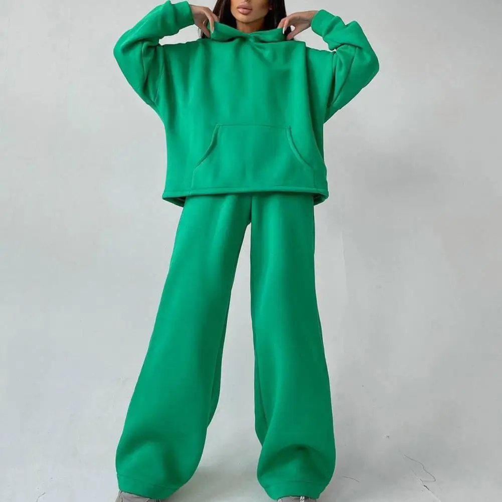 

1 комплект, Свитшот и спортивные штаны, однотонные теплые толстовки с широкими штанинами и брюки с эластичным поясом, подходящие комплекты, ...