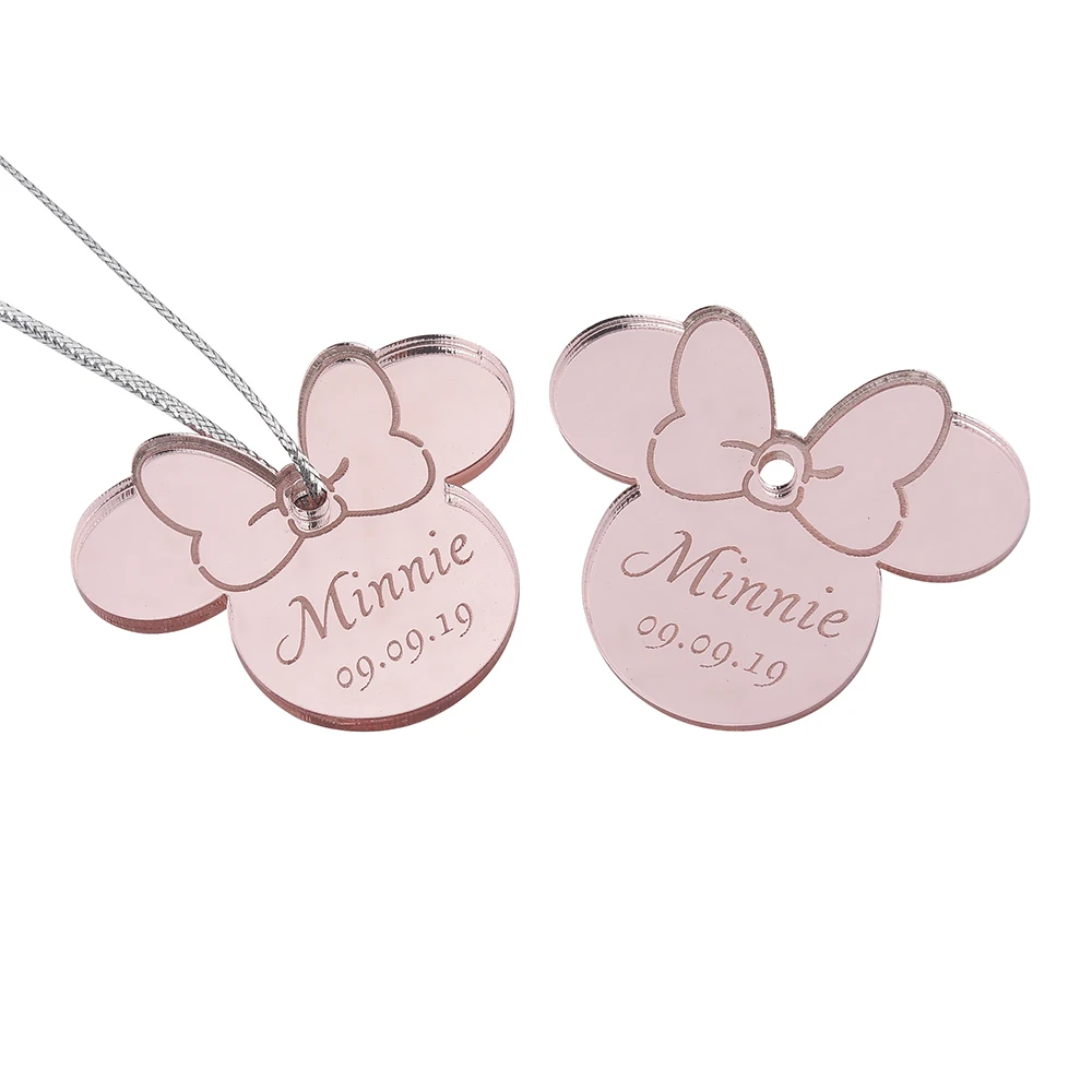 Style6 Pink 10 шт. персонализированные гравированное зеркало Минни Маус надписи имя карты метки ребенок душ украшение для вечеринки в день рождения 40 мм логотип - Цвет: Style6 Pink