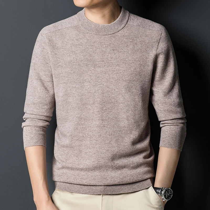 Non-pressure sweater Japan Shimadzu seamless integrated 100% pure wool semi-high collar knitted bottoming shirt