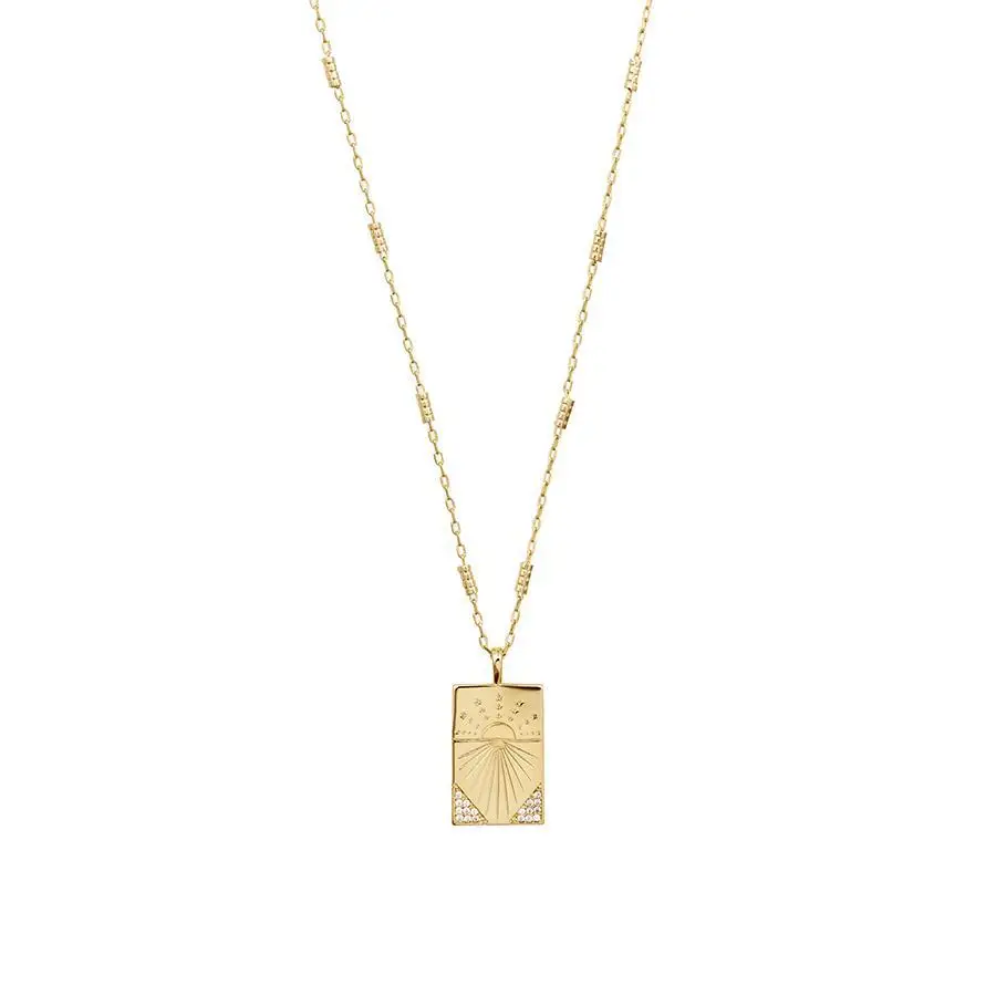 

Stainless Steel Trendy Sun And Star Necklace Square Pendant Fashion Waterproof Metal 18 Gold Collar Necklace For Women 2021