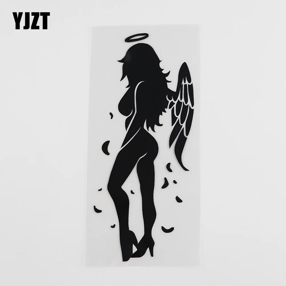 

YJZT 7.9CMX17.3CM Sexy Hot Dark Angel wing Girl Vinyl Car Sticker Black/Silver 8A-0423