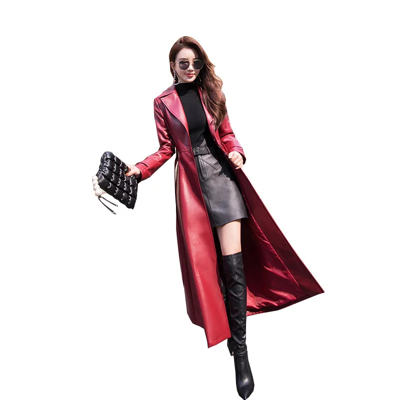 

slim fit PU leather coat 2020 new autumn Korean version versatile long knee leather windbreaker not passed on Taobao