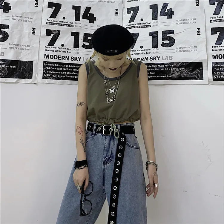 

Korean Summer New O-neck Sleeveless Crop Tops for Women Clothes Casual Style Solid Camis Female Ins Hipster Tank Top Harajuku