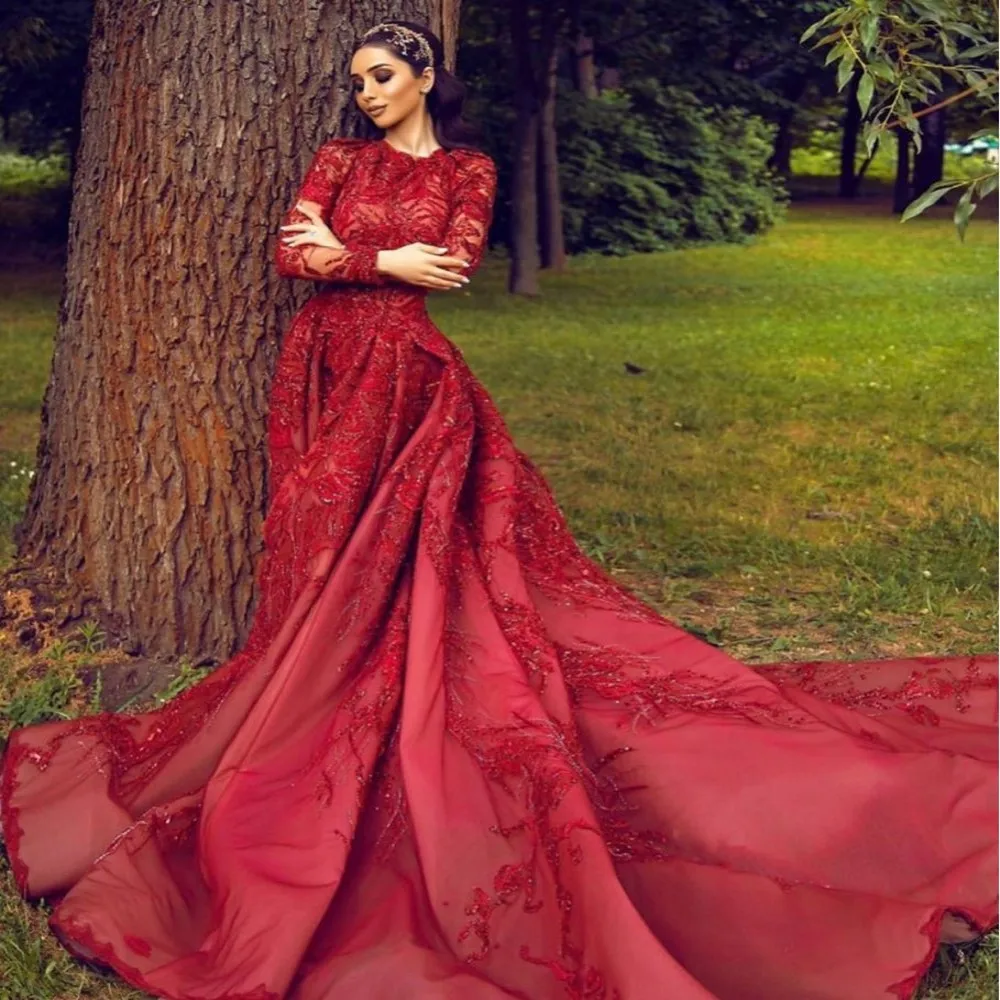 

Luxury Evening Gown robe de soiree Burgundy Elegant Arabian Formal Dresses Bead abiye vestido de festa longo 2020