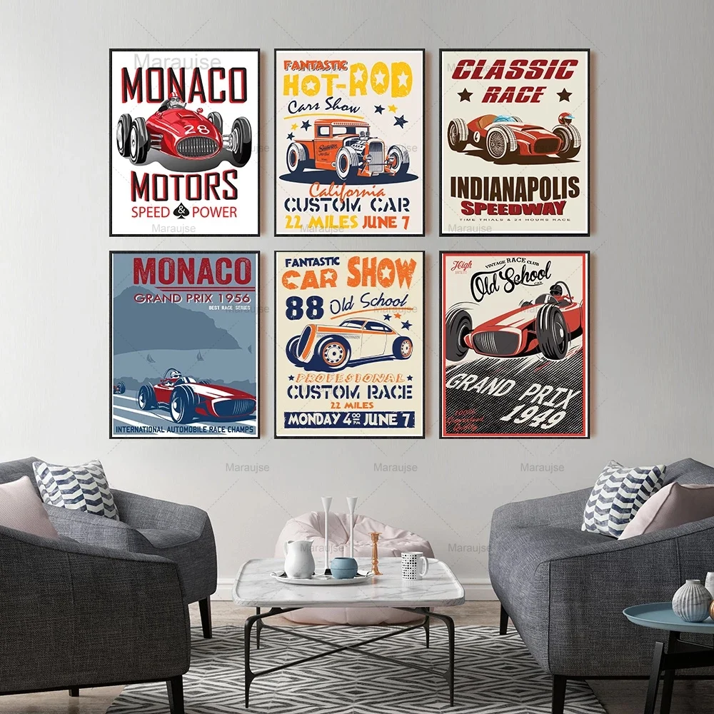 

Vintage Racing Car Canvas Painting Retro Man Gifts Motor Wall Art HD Posters and Prints Pictures For Living Room Home Decoration