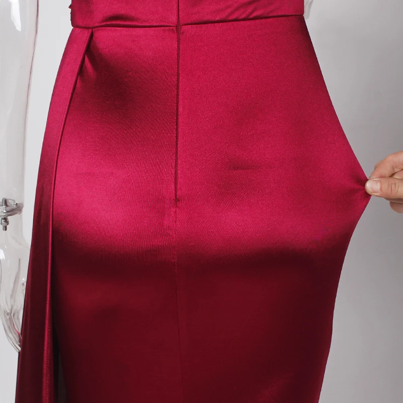 

One Shoulder Padded Sexy Satin Maxi Dress Women's Evening Party Dress Gown with Ribbon Royal Blue Green Draped Long Dress