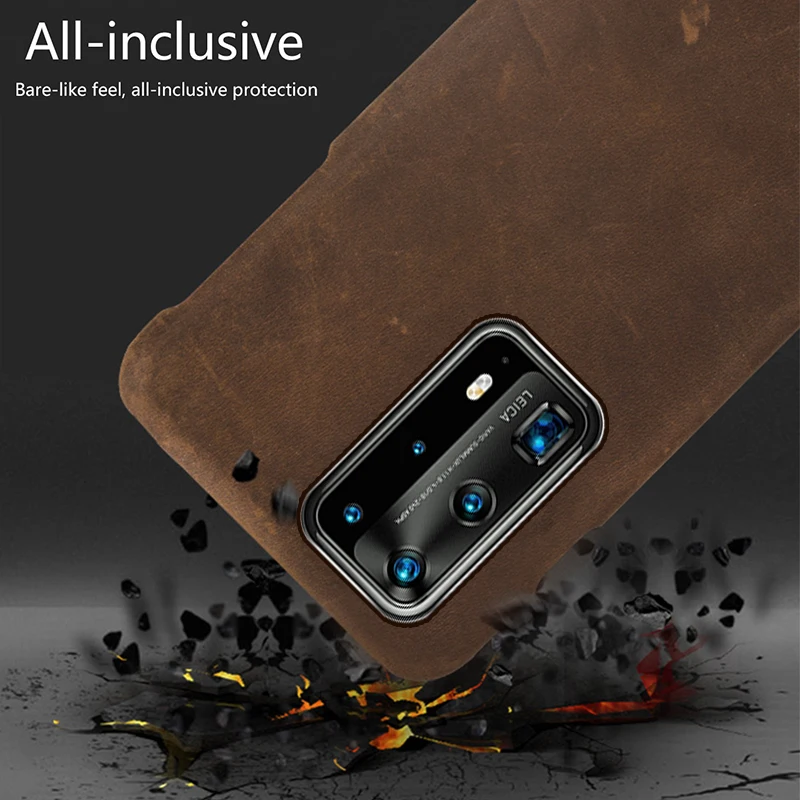 LANGSIDI Vintage Genuine Leather phone case for Huawei P40 pro plus P30 p20 mate 40 30 pro cover for honor 30 20 Real leather
