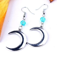 crescent moon earrings mystic gothic jewelry lunar witch pagan wiccan crystal bead witchy goddess drop earrings woman gift
