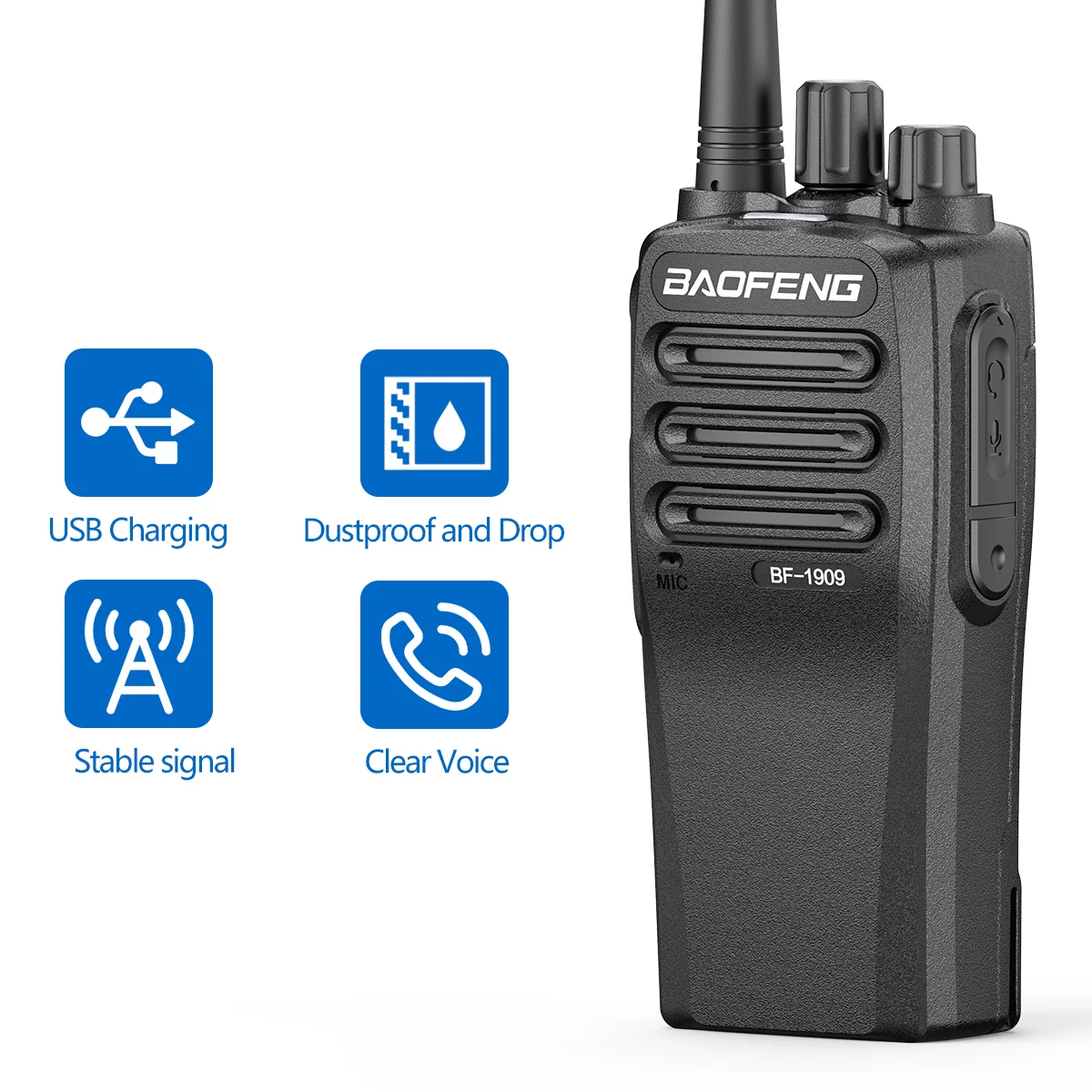2Pcs Baofeng BF-1909 12W Powerful UHF 400-470mhz Walkie Talkie 50KM Long Distance Portable Amateur Two Way Radio for UV-5R UV-82
