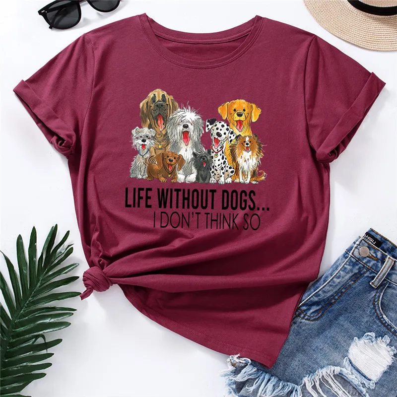 

S-5XL Summer Plus Size Women TShirt New Dogs Letter Print Shirt Tops O Neck Short Sleeve Tees 100%Cotton Tshirts Female Clothing