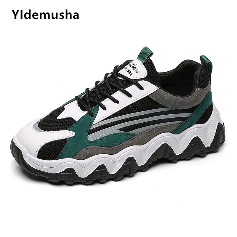 Мужские кроссовки на толстой платформе разноцветные из мягкой искусственной