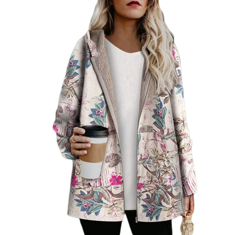 S-XXXXXL Big Size New Winter Jackets Women Vintage Printed Floral Long Coats Fall Warm Hooded Korean Outwear Oversize Parkas