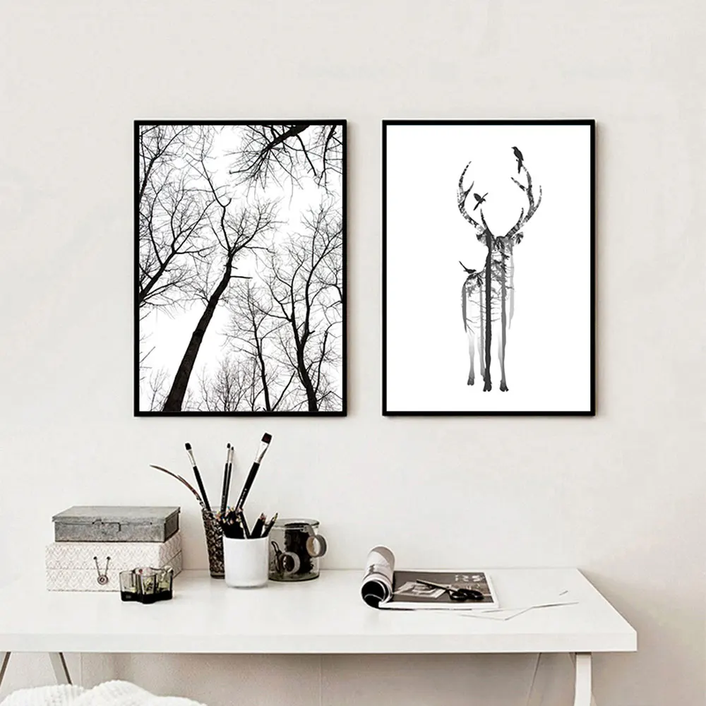 Черно-белые плакаты с деревом и принтами абстрактный настенный художественный