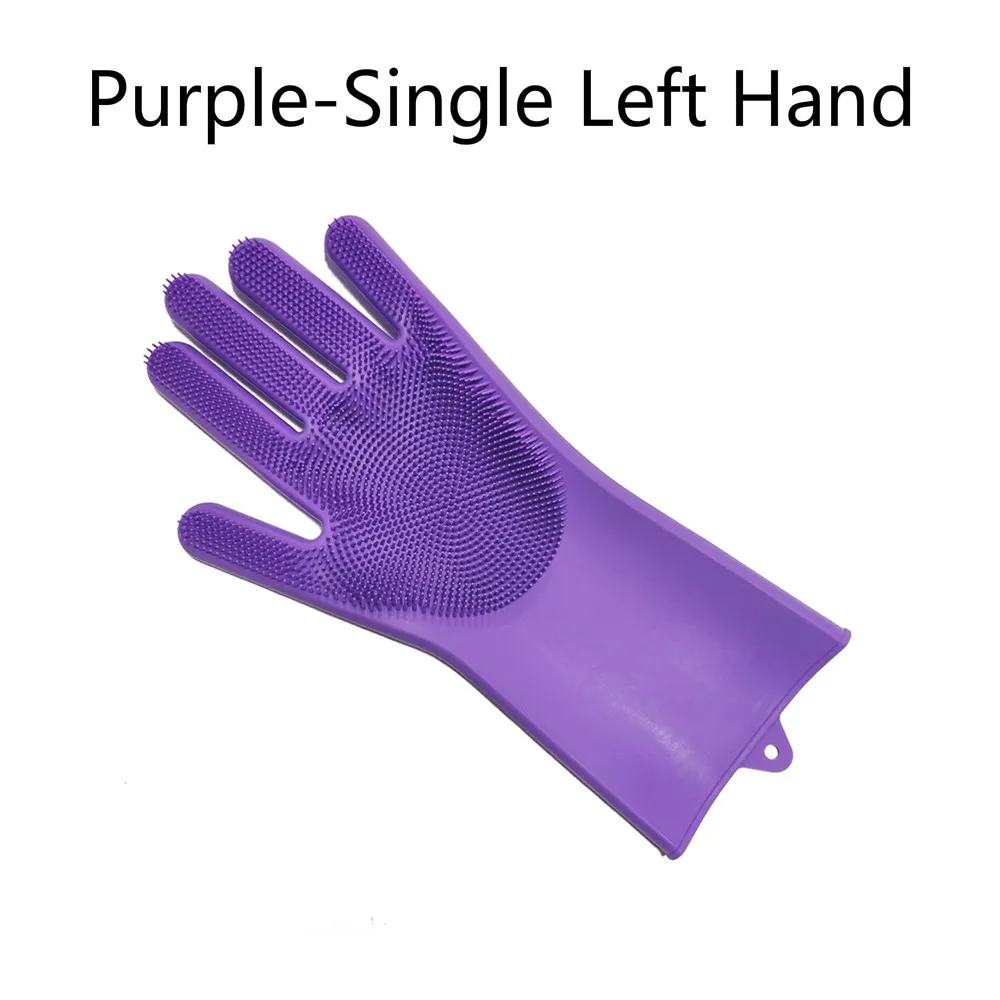 Purple-Left Hand Одна силиконовая щетка для мытья посуды, перчатки для мытья автомобиля, перчатки для мытья посуды, кухонные аксессуары - Цвет: Purple-Left Hand