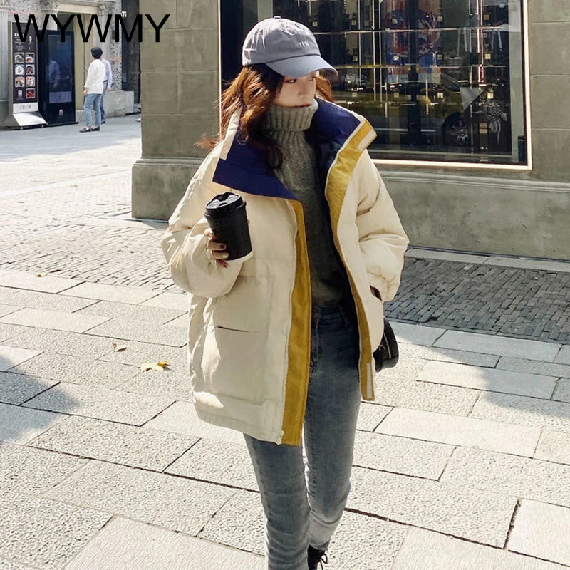 WYBWMY Women's Down Padded Jacket 2021 New Korean Casual Loose Jacket Coat Female Student Bread Thicken Outwear Autumn Winter