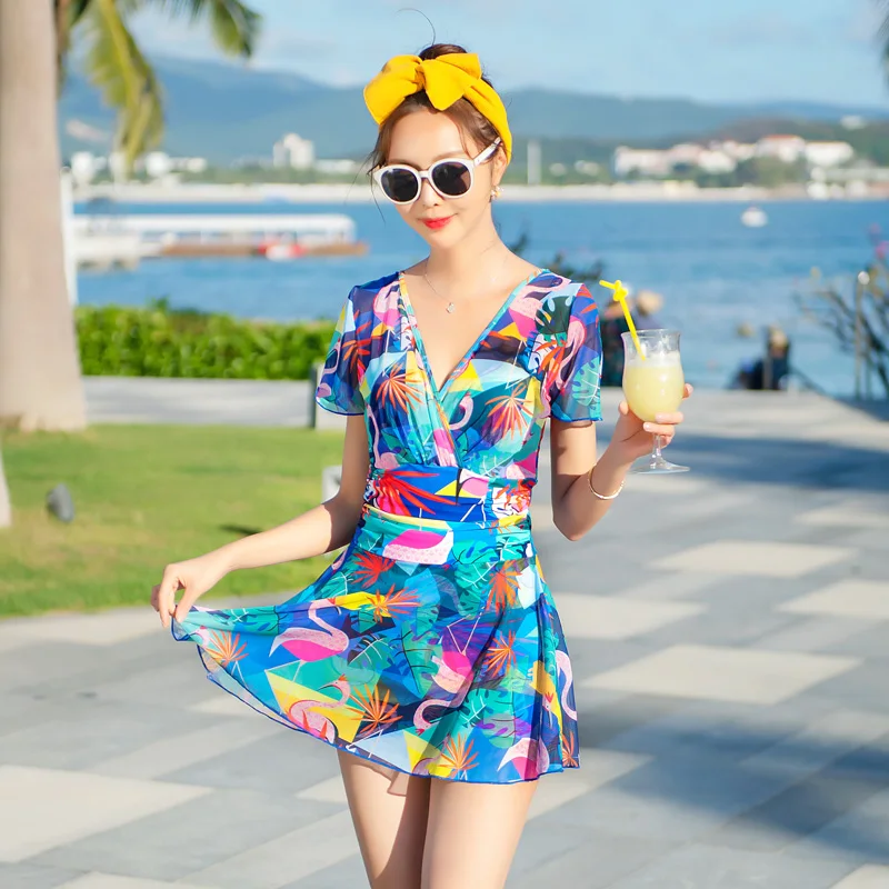 Женский купальник цельная юбка стильная плоская сексуальная большая грудь