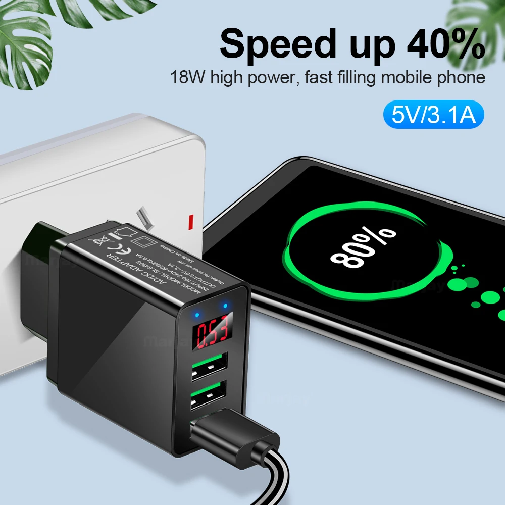 Marjay 3 порта USB зарядное устройство ЕС США штекер светодиодный дисплей 3.1A Быстрая