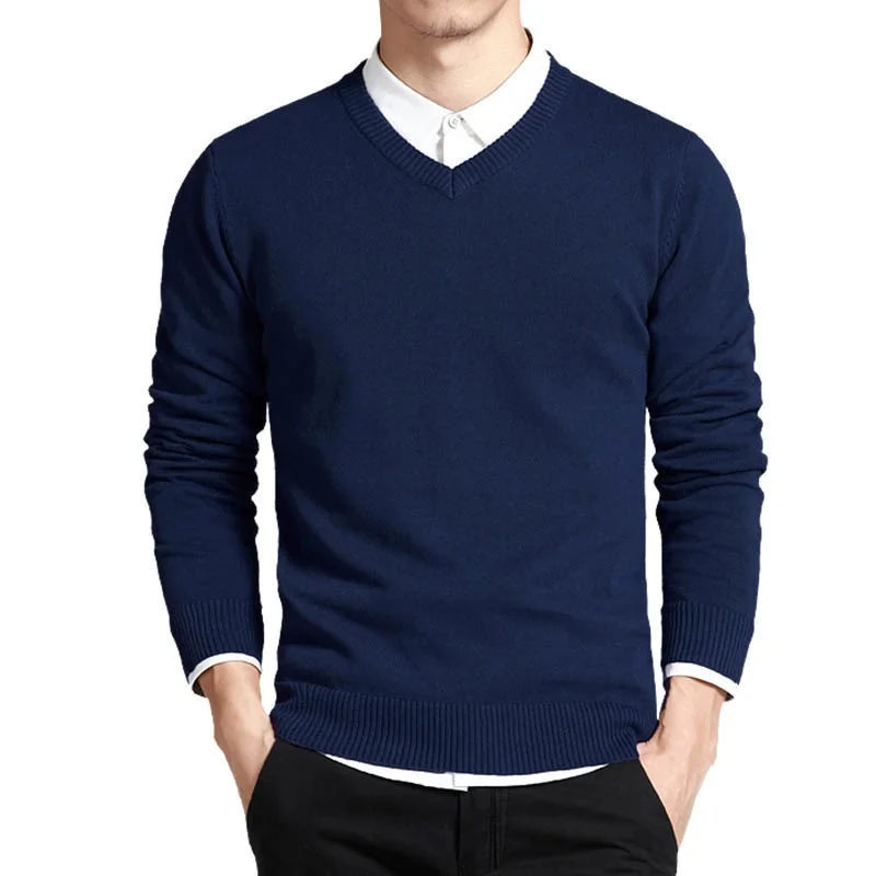 

Men Long Cotton Sweater Sleeve Pullovers Outwear Man V Neck Male Sweaters Fashion Brand Loose Fit Knitting Clothing Korean Style