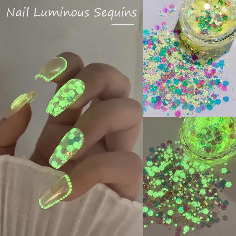 

Luminous Nail Sequins 3D Nail Decorations Mixed Dust Flakes DIY Art Manicure Stickers Shinny Holographic Nail Art Jewelry Patch