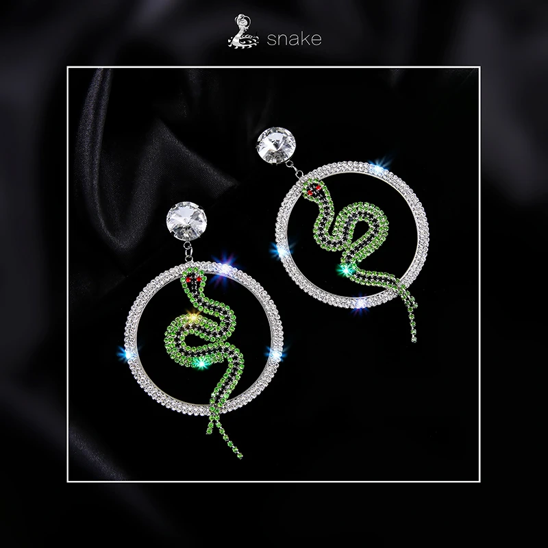 Большие круглые серьги с Зеленая змея или Блестящий долларовый кулон для Модные