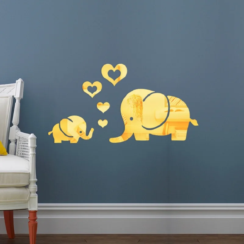 

Love Elephant Acrylic Mirror Wall Sticker 3D Bedroom Living Room Decor Mirror Sticker DIY Decal Removable Art Baby Kids Room