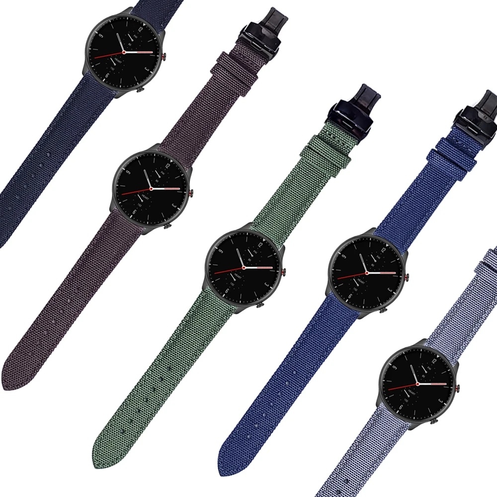 

22mm Canvas Nylon Butterfly Buckle Strap For Huami Amazfit GTR 2 band For Amazfit Stratos 3 & GTR 47mm Bracelet Watchbands