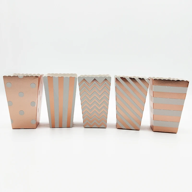 48 шт. блестящие розовые Золотые полоски/горошек/шеврон коробки для попкорна на