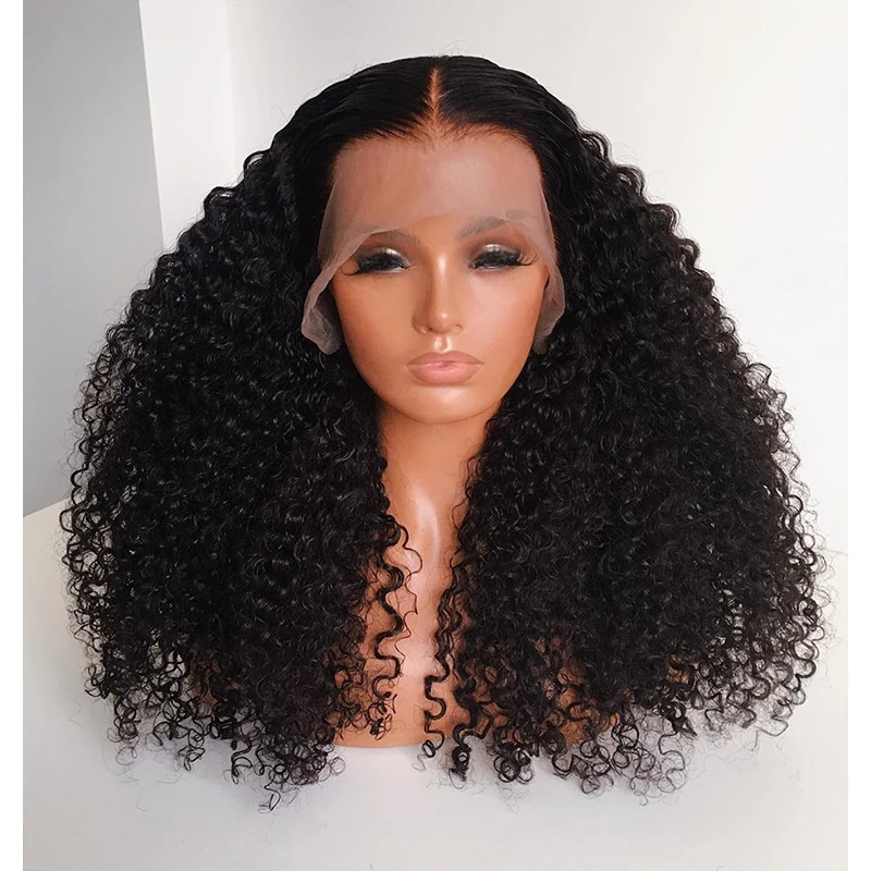 

Glueless 180% Density Soft 26Inch Long Kinky Curly Synthetic Natural Black Lace Front Wig For Women Babyhair Preplucked Daily