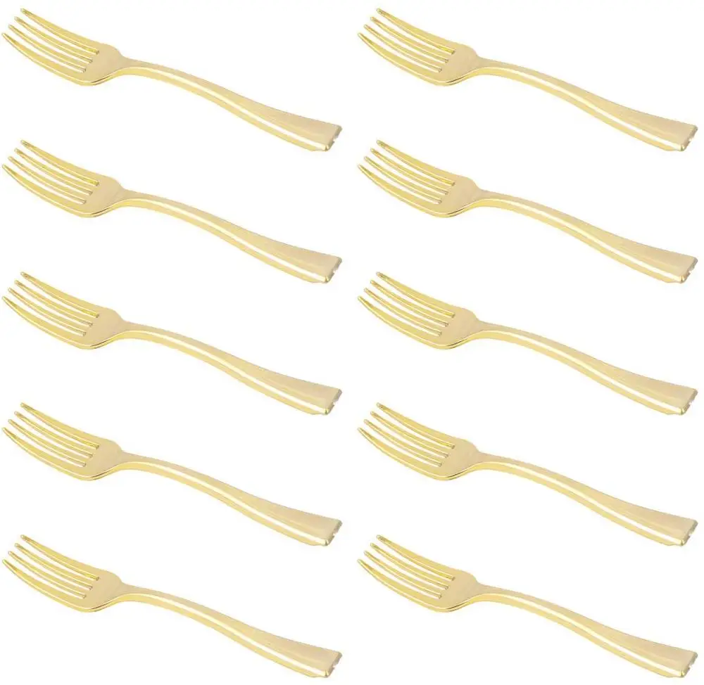 

4 Inches Mini Gold Disposable Plastic Forks, Heavy Duty Fruit Dessert Cutlery,Plastic Silverware Perfect for Weddings, Parties