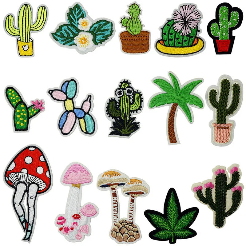 Нашивка с утюгом в виде кактуса и гриба бейдж ткань для шитья логотип эполета