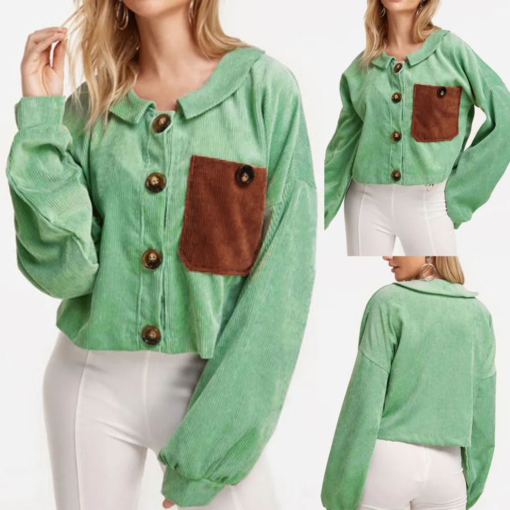Fashion Womens Long Sleeve Solid Brown Pocket Button Green flannel Jacket Blouse Tops Overcoat | Женская одежда