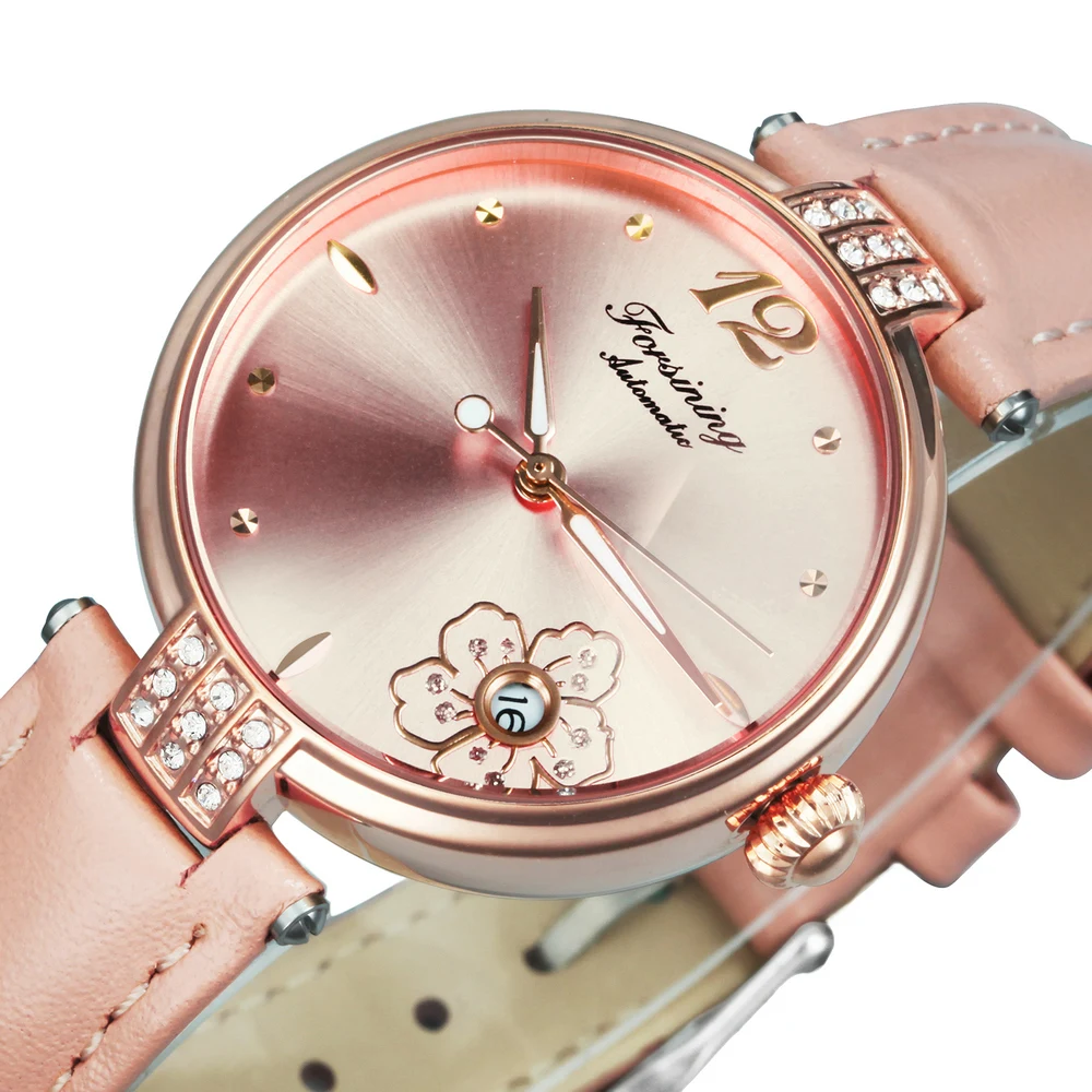 Часы наручные FORSINING женские Автоматические роскошные брендовые с кожаным