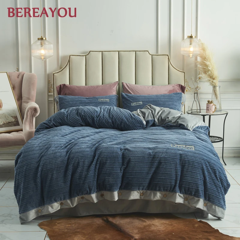 4 шт. роскошные комплекты постельного белья вельветовые синие розовые однотонные