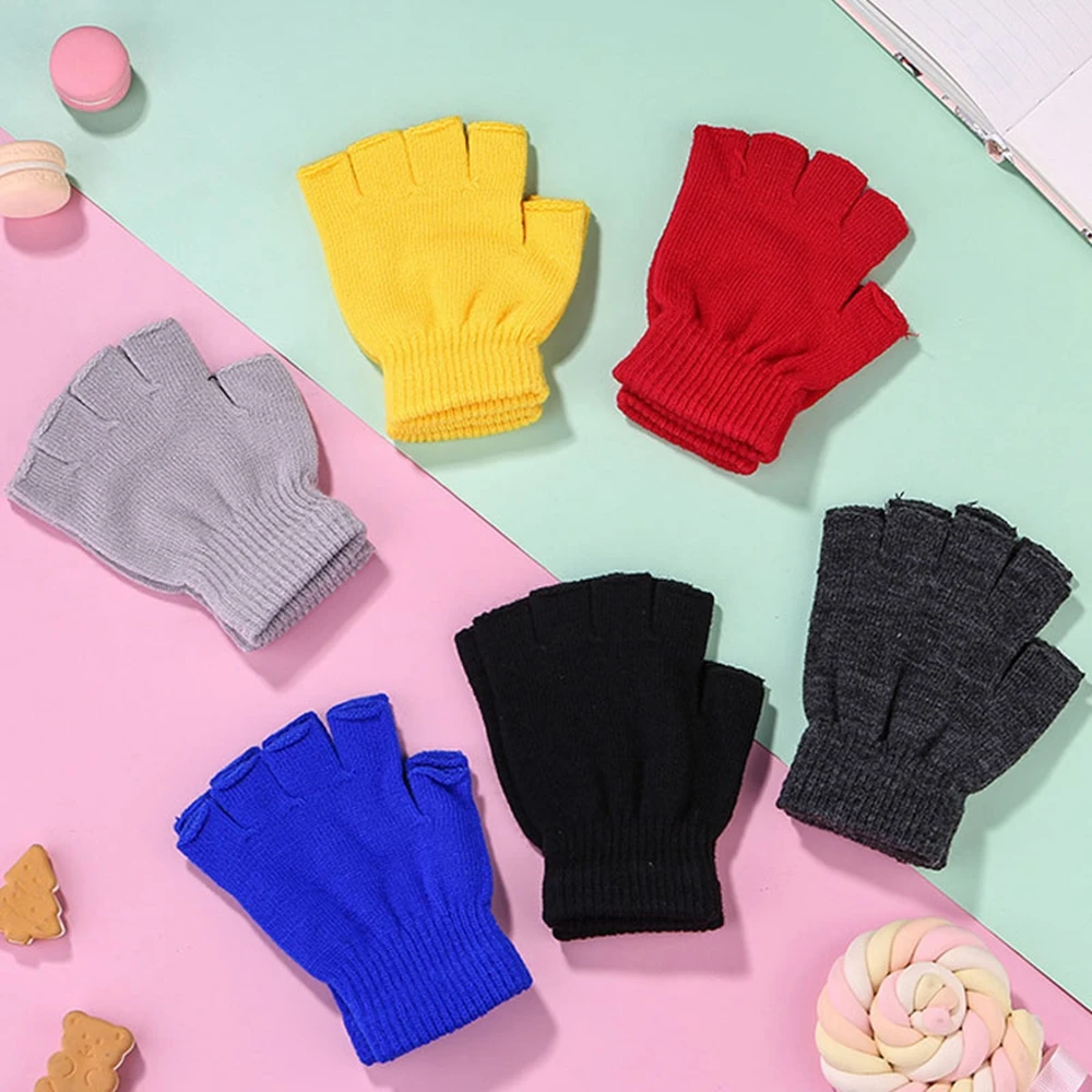

1pair Winter Outdoor equipment Fashion Men/Women Novelty Half Finger Warm Knitted glove Fingerless Gloves Black handwear