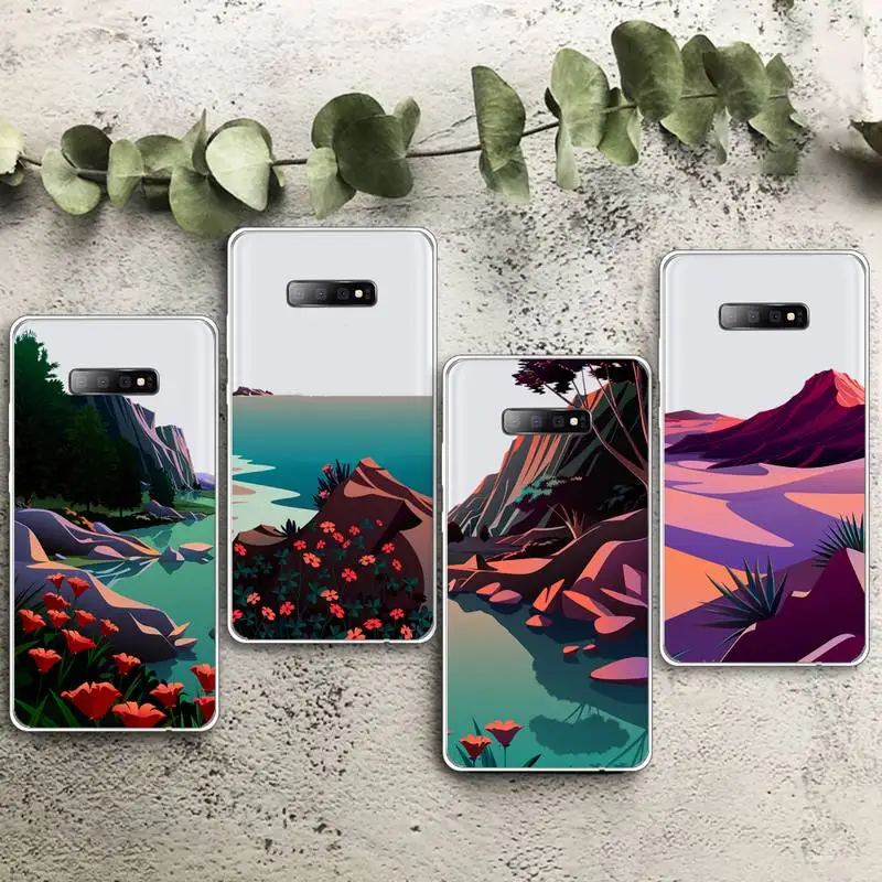 

Hand Painted Landscape art pattern Phone Case Transparent For Samsung Galaxy S Note 8 9 11 20 10 Pro E LITE P Plus A81