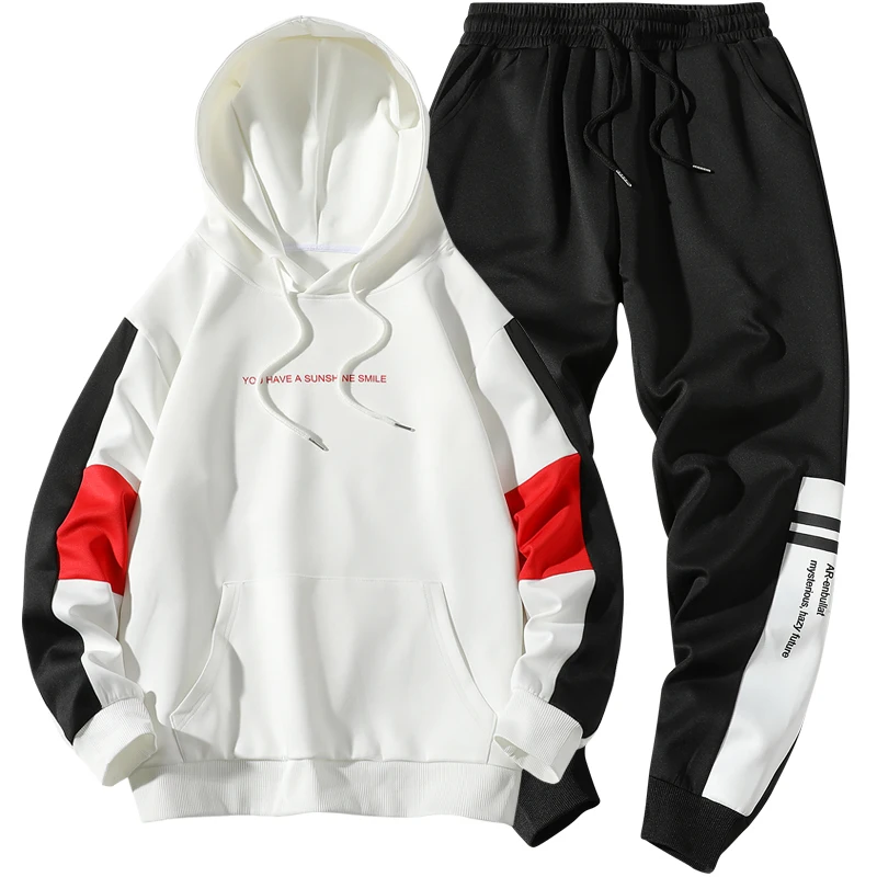 

Men 2 Two Piece Set Causal Patchwork Jacket Men Tracksuit Sportswear Letter Printed Hoodies Sweatshirt Pant Jogger Tracksuit Men