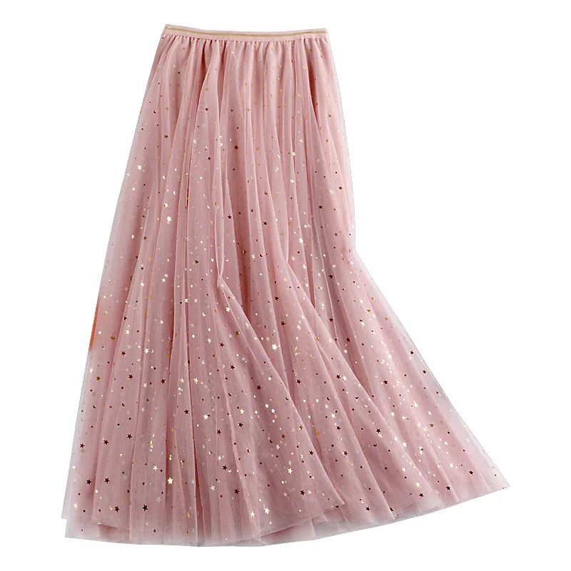 

tall waist show thin white gauze stars glitter skirts A female word long joker of bitter fleabane bitter fleabane skirt
