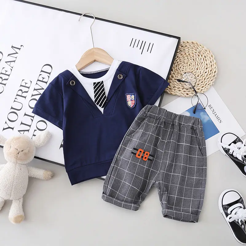 

Summer Baby Boy Cotton school Clothes Kids Preppy style T Shirt Shorts 2Pcs/sets Infant Children Fashion Toddler Tracksuits set