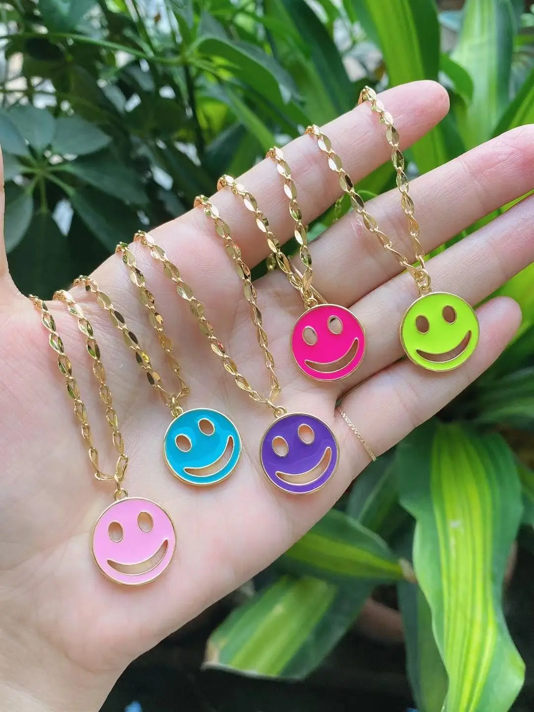 

10PCS, Smile Smiling Happy Face Enamel Charm Neon Pink Orange Turquois Blue Oil Dropped, Gold Plated ,Necklace Bracelet Pendant