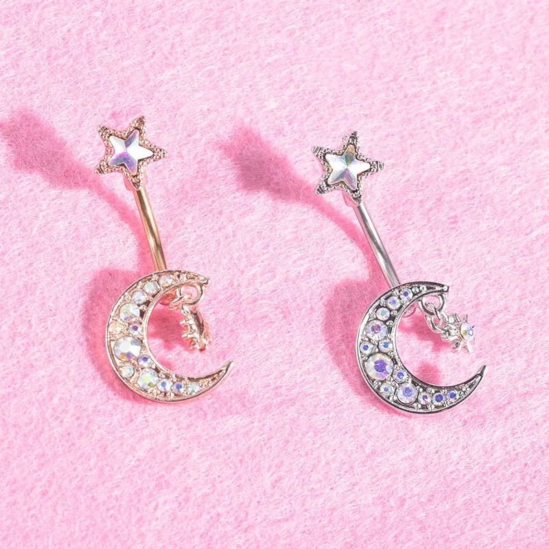 

1pc Sexy Star Moon Navel Belly Button Rings Belly Piercing Crystal Surgical Steel Woman Body Jewelry Barbell Women Accessories