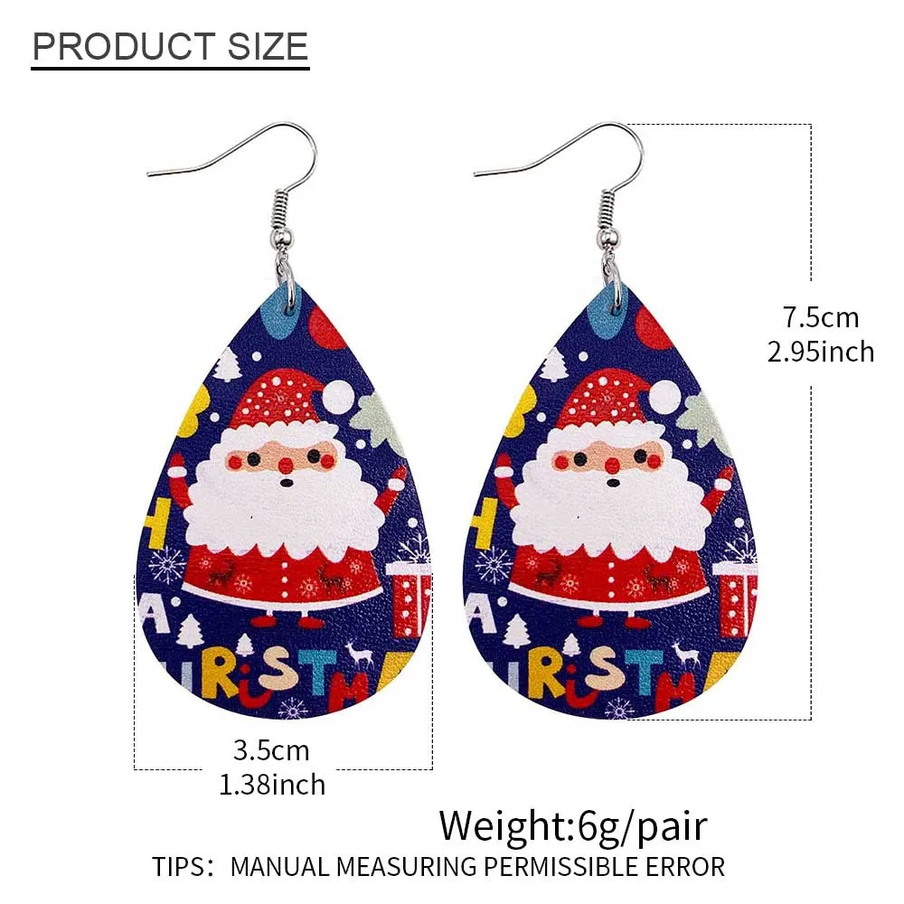 Christmas Drop-Shaped Leather Earrings Santa Claus Multilayer Female Fashion Jewelry Gifts New Wholesale