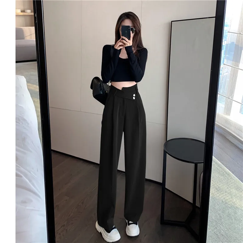 Женские брюки 2021 уличная одежда прямые однотонные с высокой талией мешковатые