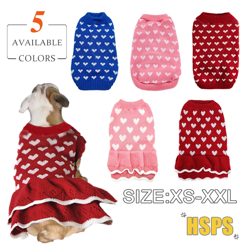 Зимний свитер для домашних животных с принтом в виде сердца теплое новое платье